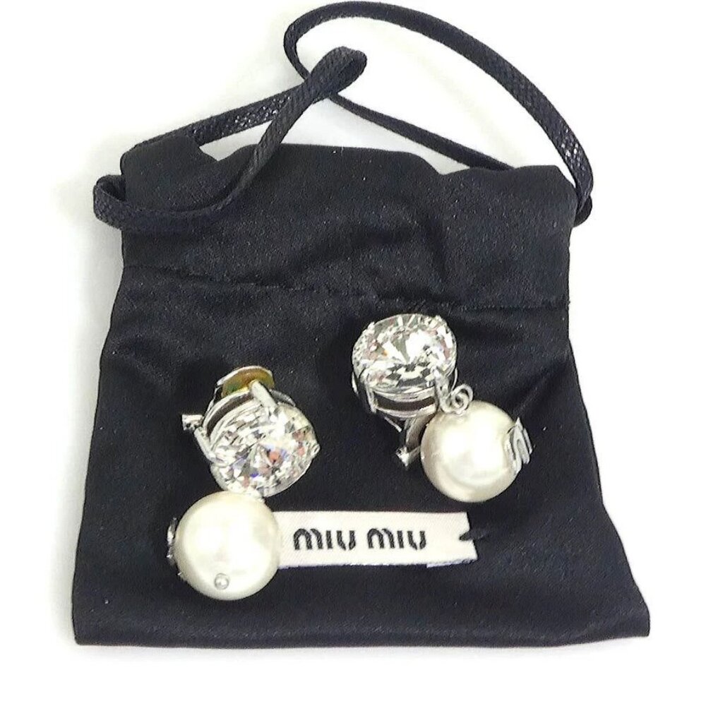 Auth MIU MIU Earrings Silver/White Metal/Faux Pearl - Picture 2 of 10